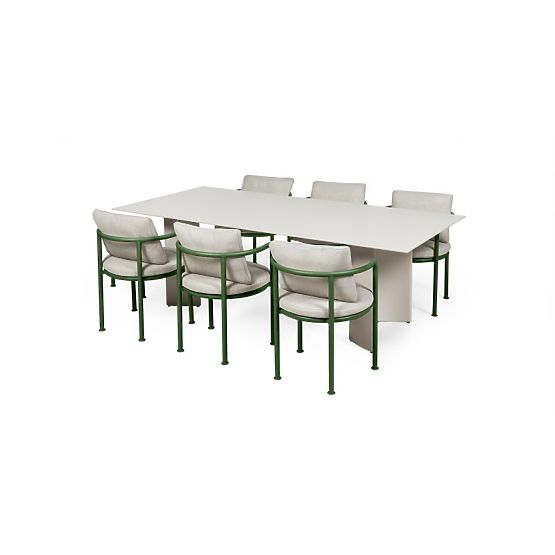 Garten-Set Amarello, Tisch 220 cm + 6 Stühle, Aluminium, hellbeige/grün