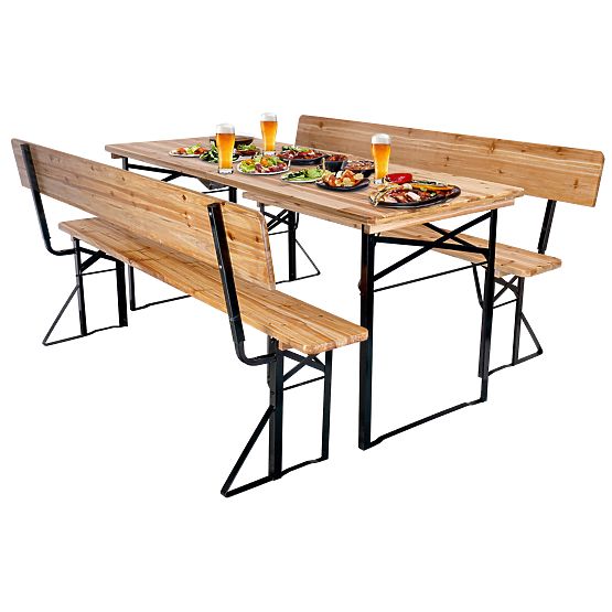 Garten-Set aus Stahl und Holz PORTER 170 cm Tisch + 2 Bänke