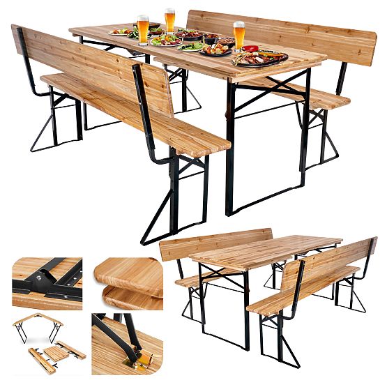 Garten-Set aus Stahl und Holz PORTER 170 cm Tisch + 2 Bänke