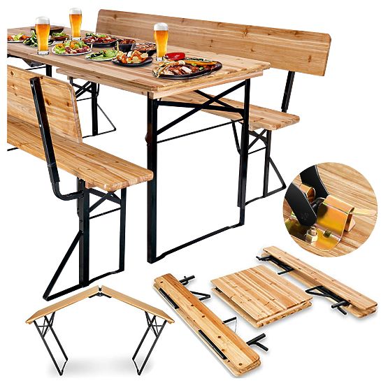 Garten-Set aus Stahl und Holz PORTER 170 cm Tisch + 2 Bänke