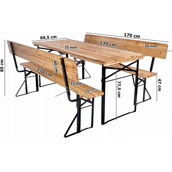 Garten-Set aus Stahl und Holz PORTER 170 cm Tisch + 2 Bänke