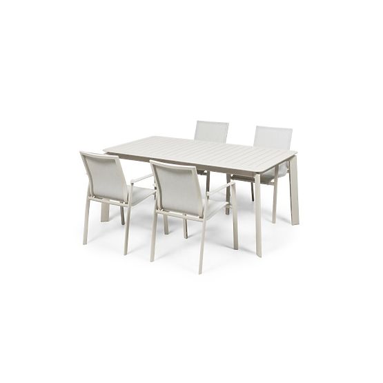 Garten-Set Canelli, ausziehbarer Tisch 175-234 cm + 4 Stühle, Aluminium, hellbeige