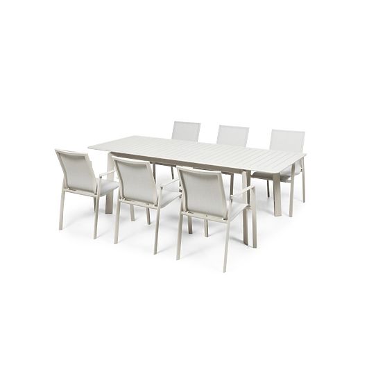 Garten-Set Canelli, ausziehbarer Tisch 175-234 cm + 6 Stühle, Aluminium, hellbeige