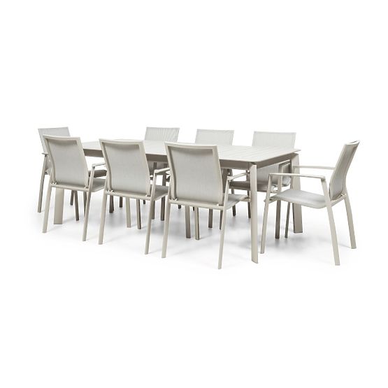 Garten-Set Canelli, ausziehbarer Tisch 205-286 cm + 8 Stühle, Aluminium, hellbeige