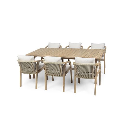 Garten-Set Castello, ausziehbarer Tisch 200-295 cm + 6 Stühle mit Geflecht, Akazienholz FSC