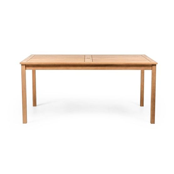 Garten-Set Familis Tisch 160 cm + 4 Stühle mit verstellbaren Rückenlehnen und cremefarbenen Kissen, 