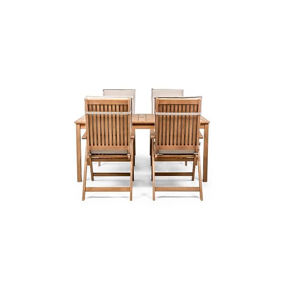 Garten-Set Familis Tisch 160 cm + 4 Stühle mit verstellbaren Rückenlehnen und hellgrauen Kissen