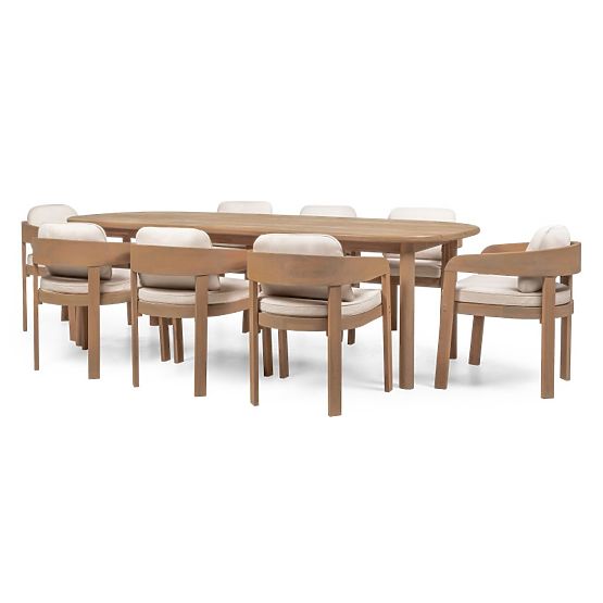 Garten-Set Satori II, Tisch 240 cm + 8 Stühle, Akazienholz FSC, Teak-Optik, beige, abgerundet