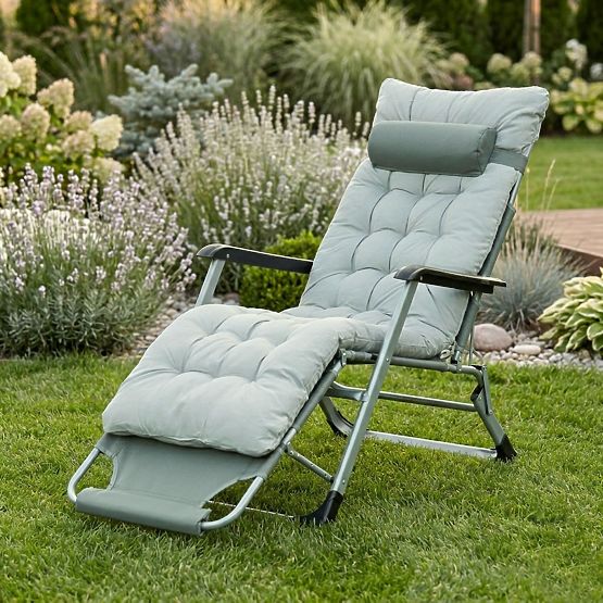 Garten-Strandliege 2-in-1 mit Kissen und verstellbarer Fußstütze grau MultiGarden