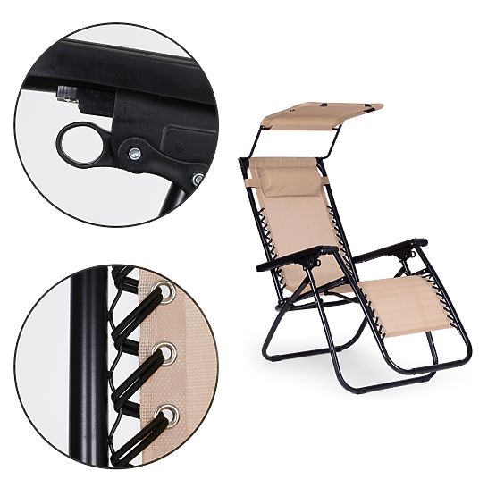 Garten-Strandliege mit verstellbarer Rückenlehne und beweglichem Sonnendach Modernhome - beige