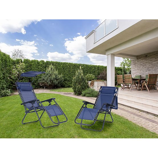 Garten-Strandliege mit verstellbarer Rückenlehne und beweglichem Sonnendach Modernhome - blau