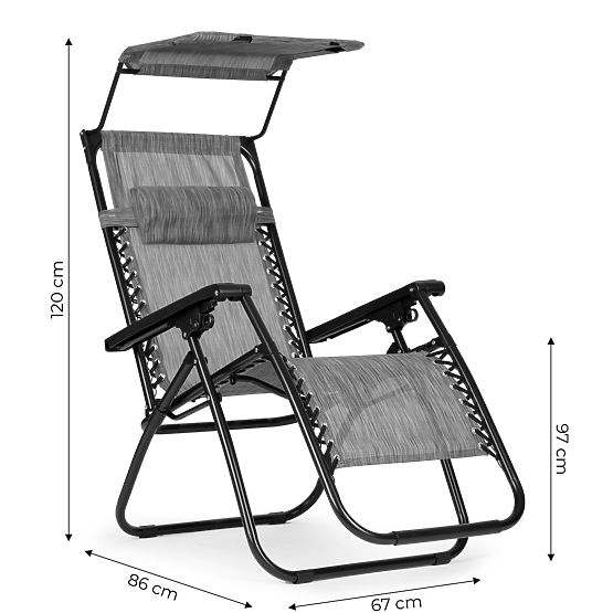 Garten-Strandliege mit verstellbarer Rückenlehne und beweglichem Sonnendach Modernhome - grau