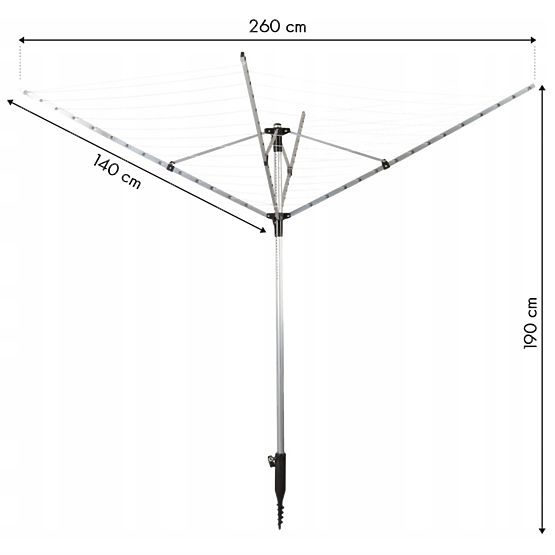 Garten-Wäschespinne 260 cm + Bohrer