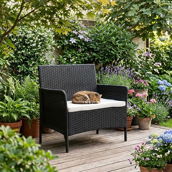 Garten-Zweisitzer-Sofa mit Kissen Bank für Balkon Terrasse Garten schwarz MultiGarden