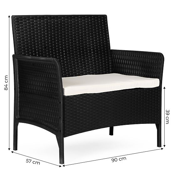 Garten-Zweisitzer-Sofa mit Kissen Bank für Balkon Terrasse Garten schwarz MultiGarden