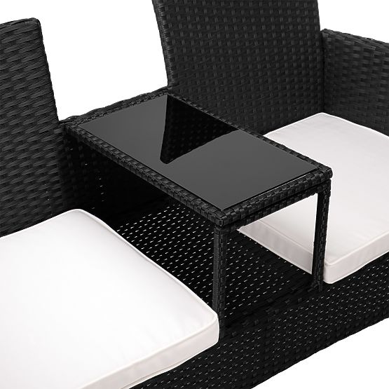 Gartenbank aus Technorattan Sofa CORDOBA schwarz mit beigen Kissen