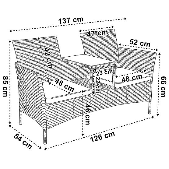 Gartenbank aus Technorattan Sofa CORDOBA schwarz mit grauen Kissen