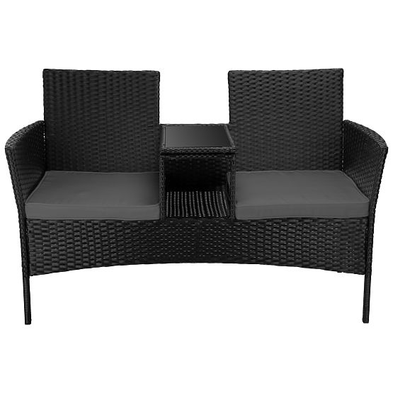 Gartenbank aus Technorattan Sofa CORDOBA schwarz mit grauen Kissen