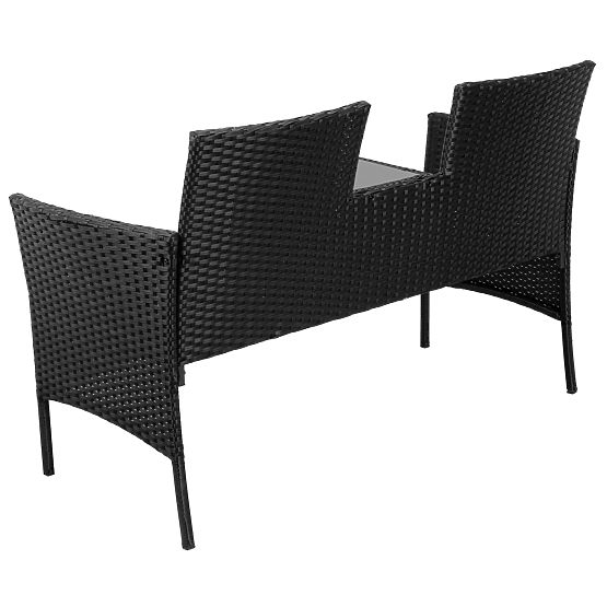 Gartenbank aus Technorattan Sofa CORDOBA schwarz mit grauen Kissen