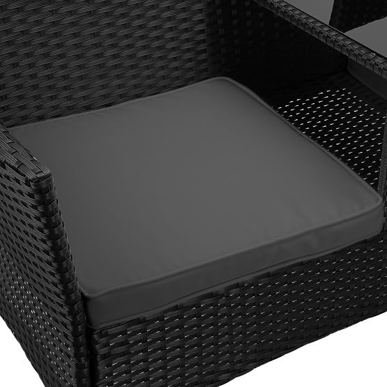 Gartenbank aus Technorattan Sofa CORDOBA schwarz mit grauen Kissen