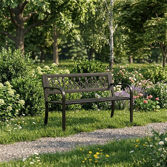 Gartenbank mit dekorativer Rückenlehne 120x50 cm Metallpark schwarz MultiGarden