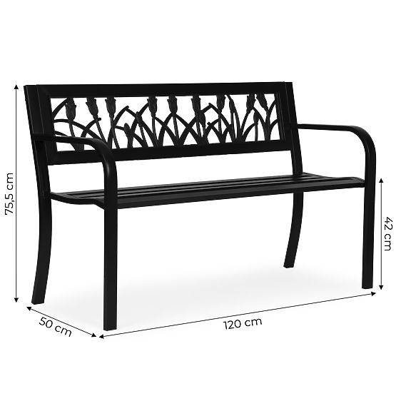 Gartenbank mit dekorativer Rückenlehne 120x50 cm Metallpark schwarz MultiGarden