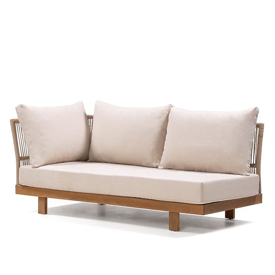 Gartenecksofa mit Tisch Borgetto, Geflecht, Akazienholz FSC, Teakoptik, hell