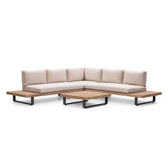 Gartenecksofa mit Tisch Borgo, Akazienholz FSC, Teak-Optik, Beige