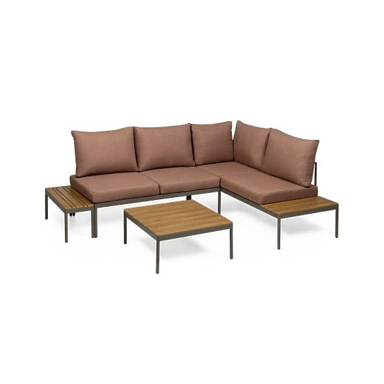 Gartenecksofa mit Tisch Lugi, Polywood, Mokka/Grau