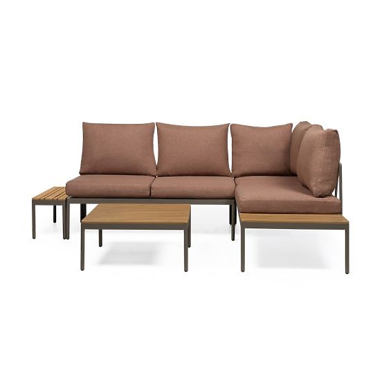 Gartenecksofa mit Tisch Lugi, Polywood, Mokka/Grau