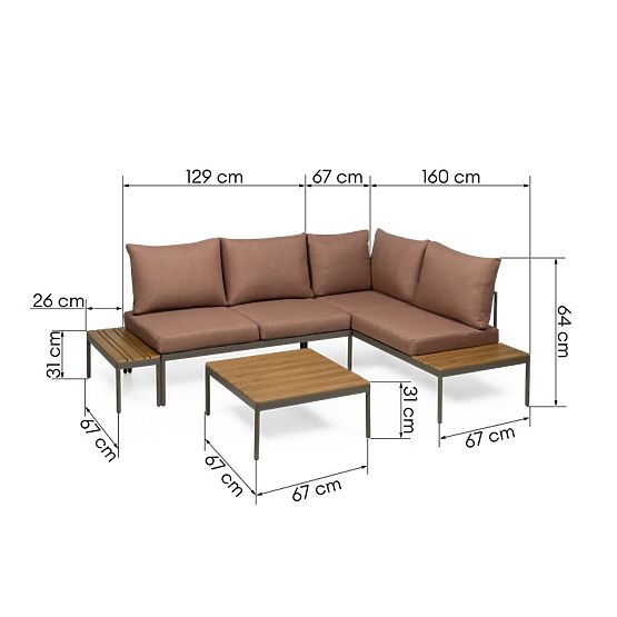 Gartenecksofa mit Tisch Lugi, Polywood, Mokka/Grau
