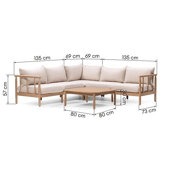 Gartenecksofa mit Tisch Mortlake, Eukalyptusholz FSC, Teakoptik, hellbeige/pr