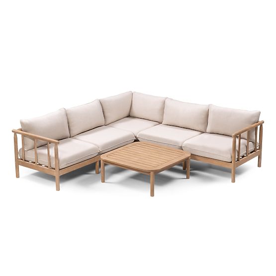 Gartenecksofa mit Tisch Mortlake, Eukalyptusholz FSC, Teakoptik, hellbeige/pr