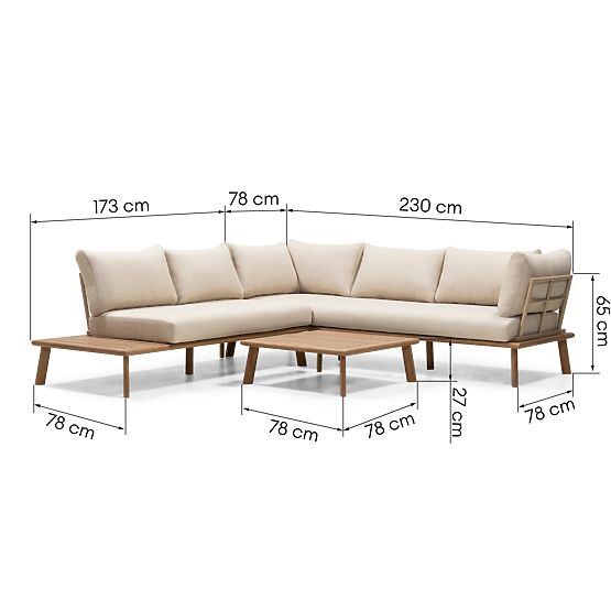 Gartenecksofa mit Tisch Penne, Eukalyptusholz FSC, beige