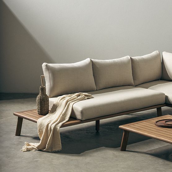 Gartenecksofa mit Tisch Penne, Eukalyptusholz FSC, beige