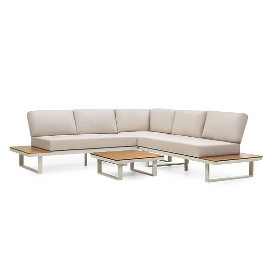 Gartenecksofa mit Tisch Porticato, Akazienholz FSC, Teak-Optik, hellbeige
