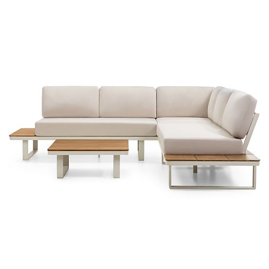 Gartenecksofa mit Tisch Porticato, Akazienholz FSC, Teak-Optik, hellbeige