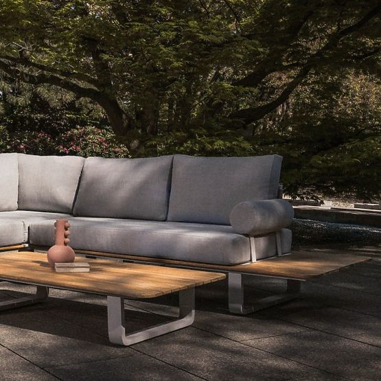 Gartenecksofa mit Tisch San Piero 2, Teakholz FSC, grau/natur