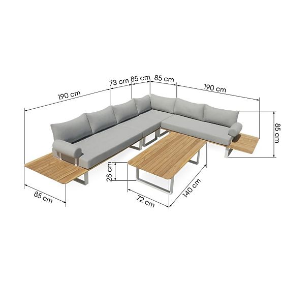 Gartenecksofa mit Tisch San Piero 2, Teakholz FSC, grau/natur