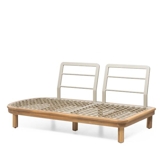 Gartenecksofa mit Tisch Summerland, Akazienholz, Teak-Optik, braungrau, abgerundete Form