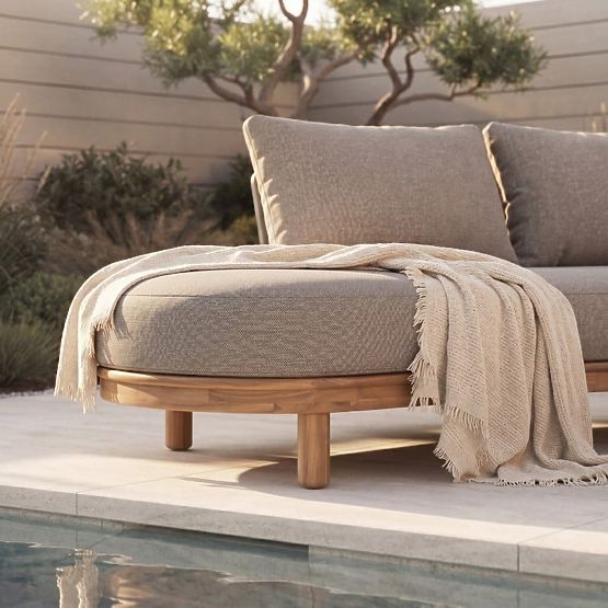 Gartenecksofa mit Tisch Summerland, Akazienholz, Teak-Optik, braungrau, abgerundete Form