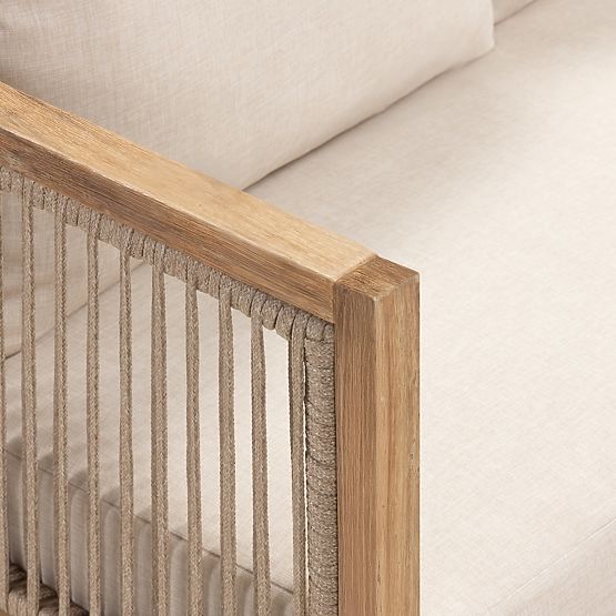 Gartenecksofa-Set mit Tisch Vetralla, Geflecht, Akazienholz FSC, Teak-Optik, hellbeige