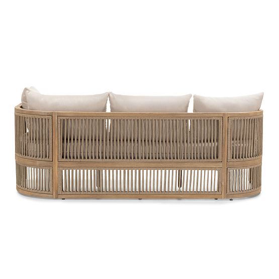 Gartenecksofa-Set mit Tisch Vetralla, Geflecht, Akazienholz FSC, Teak-Optik, hellbeige