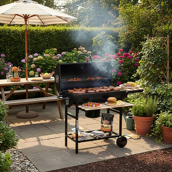 Gartenkohlegrill 2 Roste Aschekasten BAREL WOOD