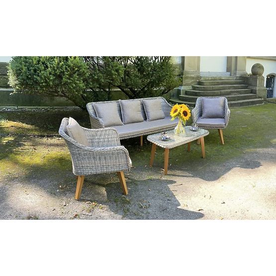 Gartenmöbel aus Technorattan (großes 3-Sitzer-Sofa + 2 Sessel + Tisch) LARGO Grau-Mix