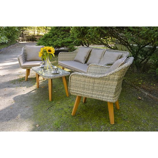 Gartenmöbel aus Technorattan (großes 3-Sitzer-Sofa + 2 Sessel + Tisch) LARGO Grau-Mix