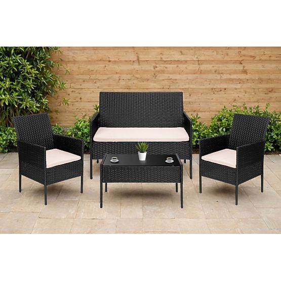 Gartenmöbel aus Technorattan Set 4-in-1 MAGNOLIA schwarz beige Kissen