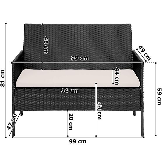 Gartenmöbel aus Technorattan Set 4-in-1 MAGNOLIA schwarz beige Kissen