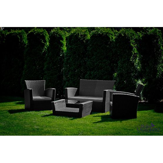 Gartenmöbel aus Technorattan (Sofa 123cm, 2 x Sessel + Tisch) UNICO schwarz