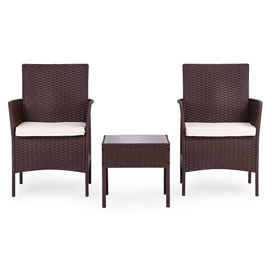 Gartenmöbel-Set 2 Sessel + Tisch gehärtetes Glas braun MultiGarden